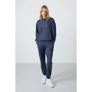 Tommy Life Petrol Kapüşonlu Kanguru Cep Oversize Lastik Paça Kadın Eşofman Takımı - 95288