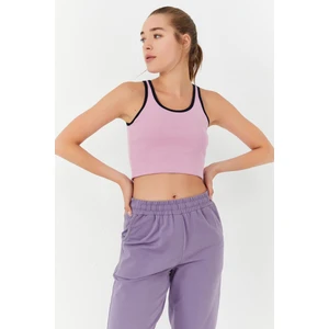 Tommy Life Pembe Basic Sıfır Kol Dar Kalıp U Yaka Kadın Crop Top Atlet - 97162