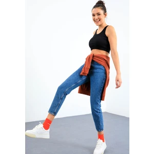 Tommy Life Lacivert Basic Sıfır Kol Dar Kalıp U Yaka Kadın Crop Top Atlet - 97160