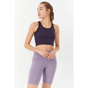 Tommy Life Mor Basic Sıfır Kol Dar Kalıp U Yaka Kadın Crop Top Atlet - 97162