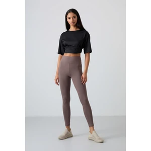Tommy Life Kahverengi Yüksek Bel Toparlayıcı Slim Fit Dar Paça Kadın Tayt - 94011