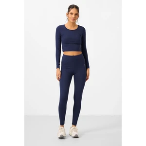 İndigo Yüksek Bel Uzun Kollu Slim Fit Crop Top Kadın Tayt Takım - 95286
