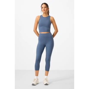 Petrol Yüksek Bel Kapri-Crop Atlet Slim Fit Kadın Tayt Takım - 95284