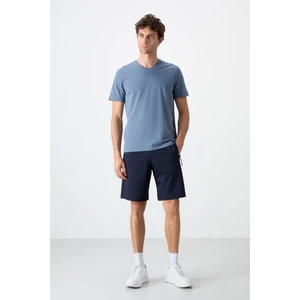 Tommy Life İndigo Gizli Fermuar Arka Cepli Bağcıklı Standart Kalıp Erkek Şort - 81136