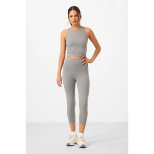 Tommy Life Gri Melanj Yüksek Bel Kapri-Crop Atlet Slim Fit Kadın Tayt Takım - 95284