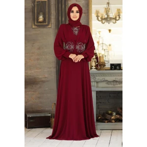 Neva Style  Neva Style - Dantelli Bordo Tesettür Abiye Elbise 9118BR