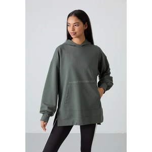 Tommy Life Çağla Balon Kol Yazı Nakışlı Kadın Oversize Tunik Sweatshirt - 97163