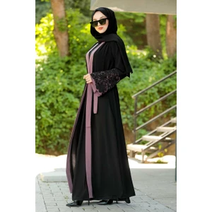 Neva Style  Neva Style - Volan Kollu Gül Kurusu Tesettür Abaya 55084GK