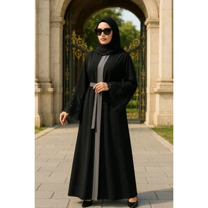 Neva Style  Neva Style - Volan Kollu Gri Tesettür Abaya 55084GR