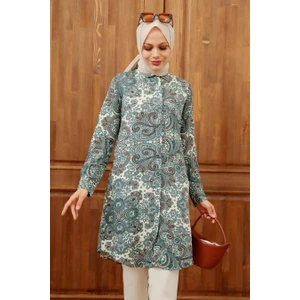 Neva Style Desenli Çağla Yeşili Tesettür Viskon Tunik 11524CY