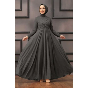 Neva Style  Tesettürlü Abiye Elbise - Simli Füme Tesettür Abiye Elbise 5397FU