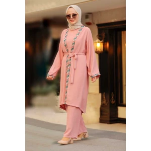 Neva Style - Kimono Pudra Tesettür Üçlü Takım 51910PD