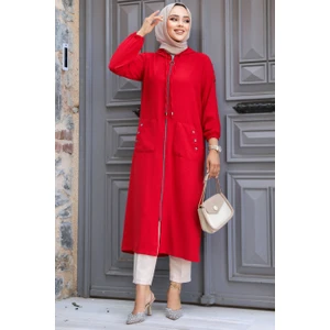  Neva Style - Kapşonlu Kırmızı Tesettür Kap 511K