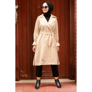 Neva Style  Neva Style - Düğmeli Taş Tesettür Trençkot 5836TAS