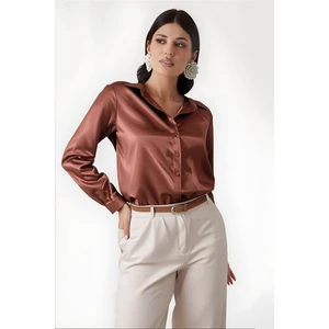 Kadın Bakır Hafif Dökümlü Saten Yüzeyli Gömlek HZL22W-BD139641