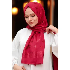 Neva Style - Üçgen Desenli Bordo Tesettür Şal 45910BR