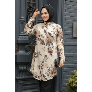 Neva Style - Desenli Bej Tesettür Tunik 11550BEJ