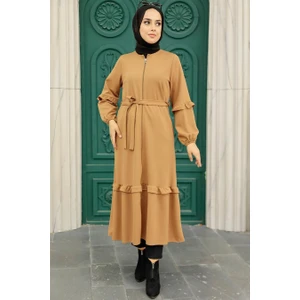 Neva Style - Fermuarlı Bisküvi Tesettür Elbise 5812BS