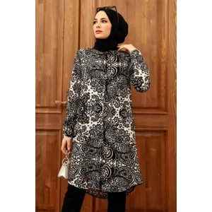 Neva Style - Desenli Siyah Tesettür Viskon Tunik 11524S