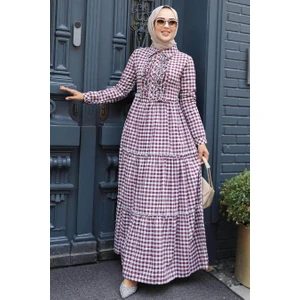 Neva Style Mürdüm Tesettür Elbise 2702MU