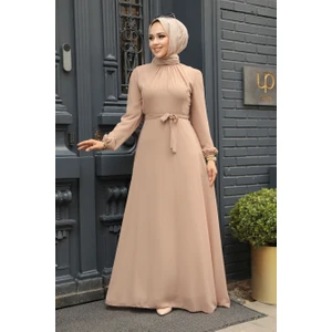 Neva Style Kemerli Vizon Tesettür Elbise 27922V