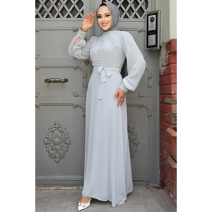 Neva Style Düğme Detaylı Gri Tesettür Elbise 2703GR