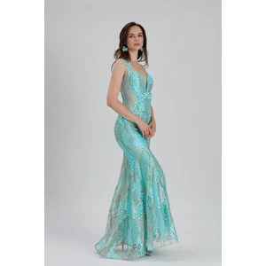 Neva Style Abiye Elbise Dantel Detaylı Mint Abiye Elbise 7555MINT