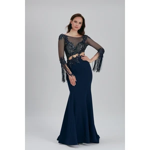 Neva Style Abiye Elbise Boncuk Işlemeli Lacivert Abiye Elbise 75501L