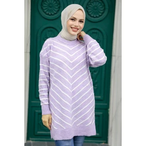 Neva Style Çizgili Lila Tesettür Triko Kazak 81861LILA
