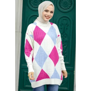 Neva Style Baklava Desenli Fuşya Tesettür Triko Kazak 8228F