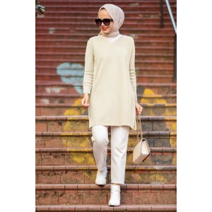 Neva Style - Krem Tesettür Triko Tunik 18120KR