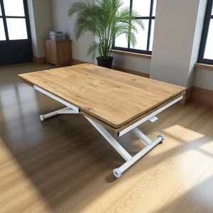 Yan Baştan Açılır Akıllı Yemek Masası Mdf Tabla Alt Mekanizma Metal Beyaz Renk