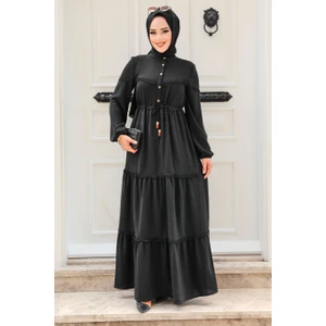 Neva Style - Düğmeli Siyah Tesettür Elbise 63250S