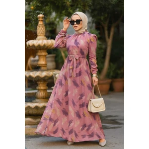 Neva Style - Desenli Mor Tesettür Elbise 27930MOR