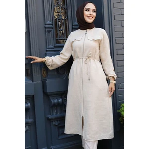 Neva Style Düğmeli Bej Tesettür Tunik 645BEJ