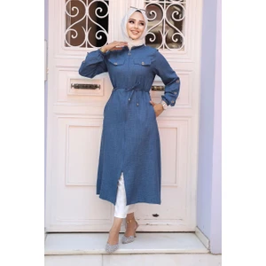 Neva Style Düğmeli Koyu Mavi  Tesettür Tunik 645KM