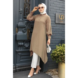 Neva Style - Asimetrik Detaylı Vizon Tesettür Tunik 615V