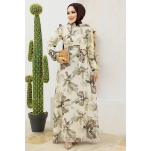 Neva Style Çiçek Desenli Vizon Tesettür Elbise 279322V