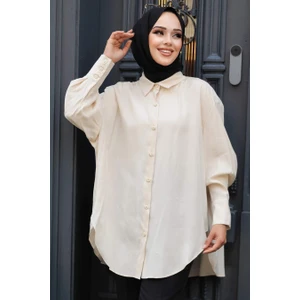 Neva Style Arkası Uzun Bej Tesettür Gömlek 10236BEJ
