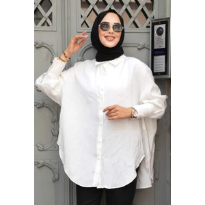 Neva Style Arkası Uzun Ekru Tesettür Gömlek 10236E