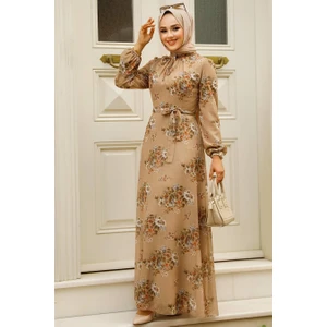 Neva Style - Çiçek Desenli Vizon Tesettür Elbise 279082V