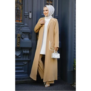 Neva Style Cep Detaylı Bisküvi Tesettür Kimono Üçlü Takım 80101BS