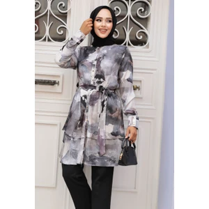 Neva Style Desenli Gri Tesettür Tunik 21101GR