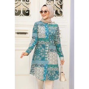 Neva Style Desenli Çağla Yeşili Tesettür Tunik 11699CY