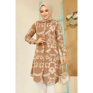 Desenli Kahverengi Tesettür Tunik 11685KH