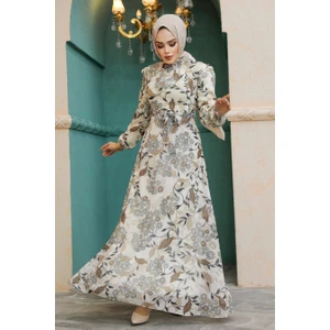 Neva Style - Çiçek Desenli Vizon Tesettür Elbise 27950V