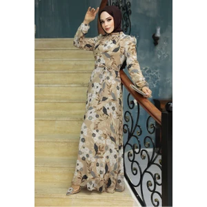 Neva Style Çiçek Desenli Bisküvi Tesettür Elbise 27950BS