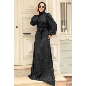 Neva Style Desenli Siyah Tesettür Elbise 23272S
