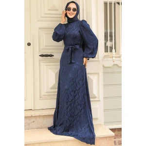 Neva Style Desenli Lacivert Tesettür Elbise 23272L