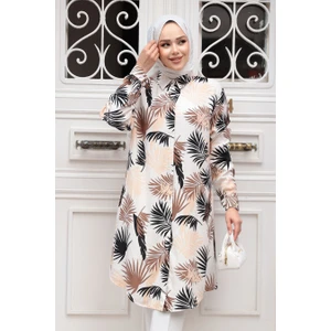 Desenli Kahverengi Tesettür Tunik 11560KH